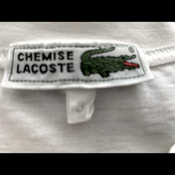 Lacoste Vintage White 100% Cotton Crew Neck Tshirt with Green Crocodile Logo - Picture 5 of 5